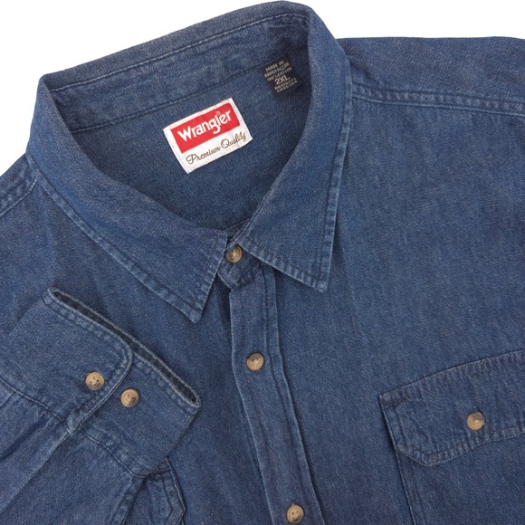 Wrangler Other - Wrangler‎ Men's 2XL Blue Denim Chambray Work Shirt Long Sleeve